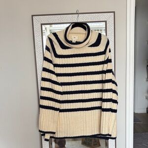 H&M Beige and Black Striped Knit Sweater